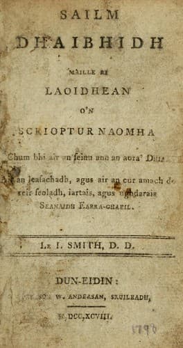 Sailm Dhaibhidh maille ri laoidhean o'n Scrioptur Naomha chum bhi air an seinn ann an aora' Dhia