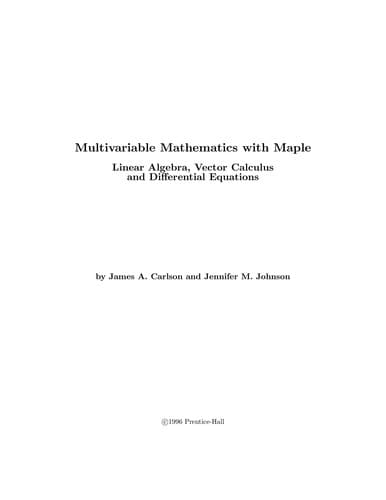 Cover image for Vector Calculus Multvar Math/Maple Vect