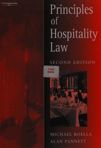 Cover image for Principles of hospitality law