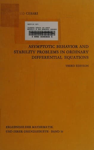 Cover image for Asymptotic behavior and stability problems in ordinary differential equations.