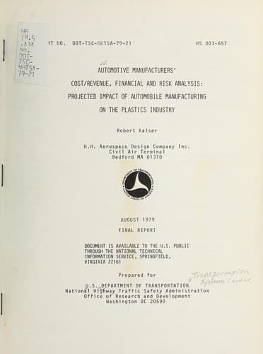 Automotive manufacturers' cost/revenue, financial and risk analysis