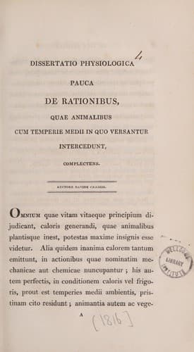 Dissertatio physiologica pauca de rationibus, quae animalibus cum temperie medii in quo versantur intercedunt, complectens