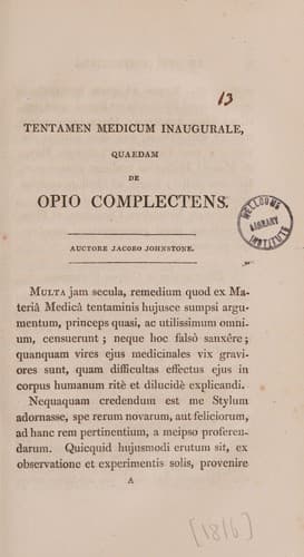 Tentamen medica inauguralis, quaedam de opio complectens