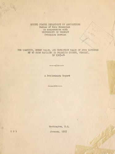 The quantity, money value, and nutritive value of food consumed by 86 families in Franklin County, Vermont, in 1923-24