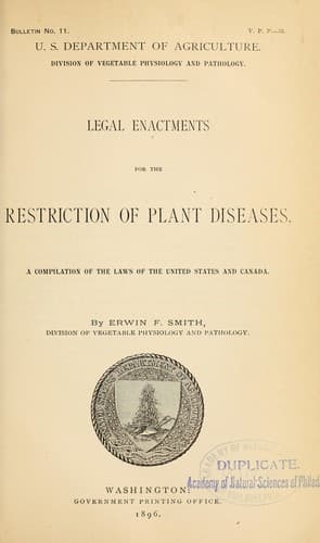 Legal enactments for the restriction of plant diseases