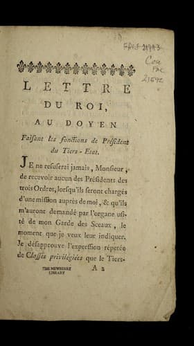 Lettre du roi au doyen faisant les fonctions de pre sident du Tiers-Etat
