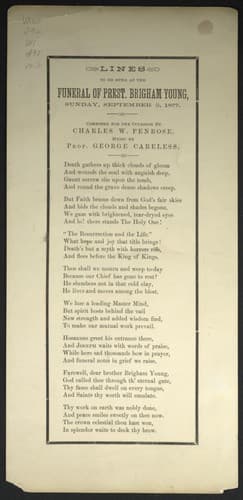 Lines to be sung at the funeral of Pres. Brigham Young, Sunday, September 2, 1877
