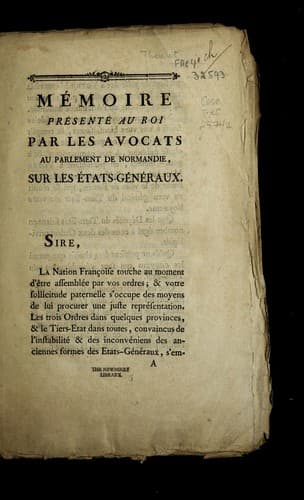 Me moire pre sente  au roi par les avocats au parlement de Normandie, sur les E tats-ge ne raux