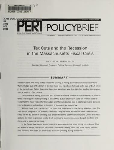 Tax cuts and the recession in the Massachusetts fiscal crisis