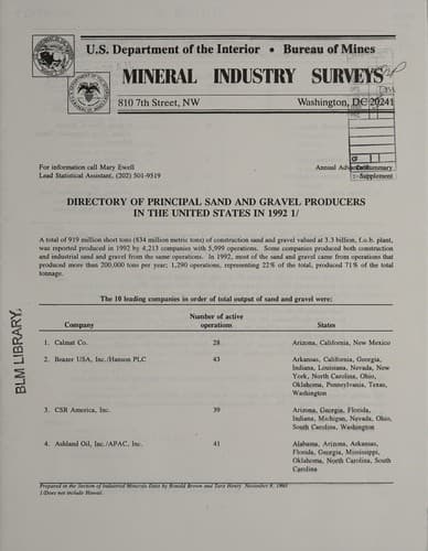 Directory of principal sand and gravel producers in the United States in 1992, 1