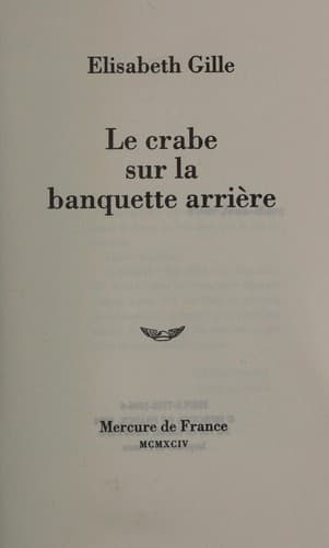 Cover image for Le crabe sur la banquette arrière