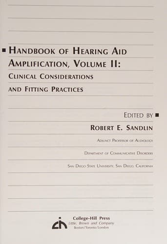 Cover image for Handbook of Hearing Aid Amplification