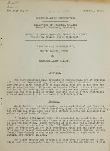 Zinc ores at Friedensville, Lehigh County, Penna