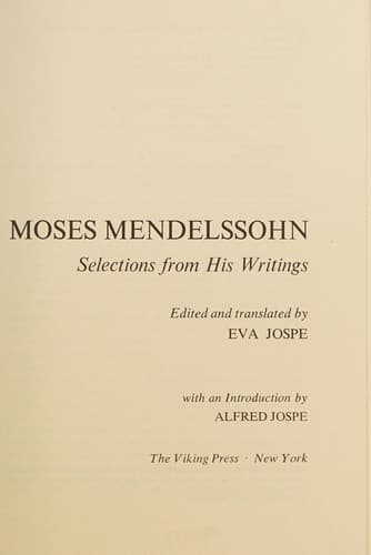 Cover image for Moses Mendelssohn