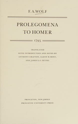 Cover image for Prolegomena to Homer, 1795