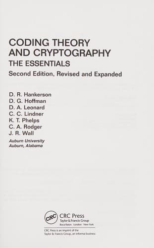 Cover image for Coding theory and cryptography
