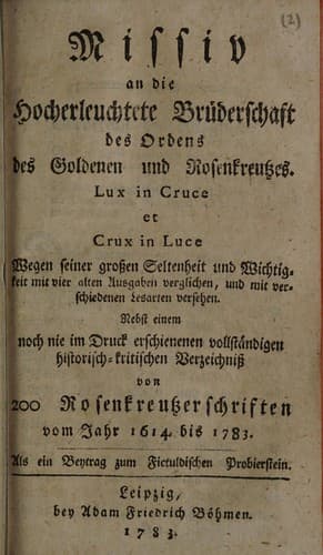 Missiv an die hocherleuchtete Brüderschaft des Ordens des Goldenen und Rosenkreutzes