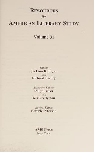 Cover image for Resources for American literary study Volume 31