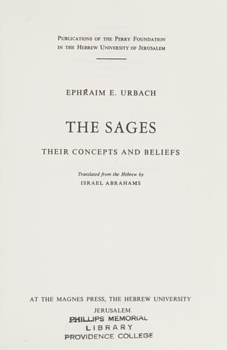 Cover image for The sages, their concepts and beliefs