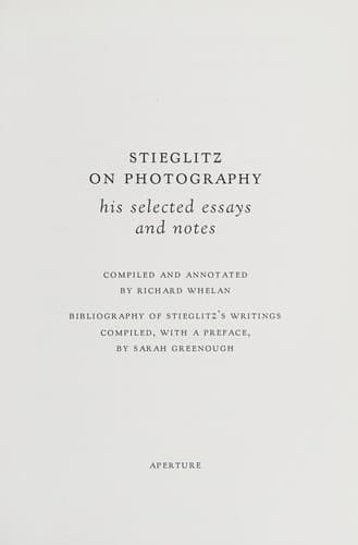 Cover image for Stieglitz on photography