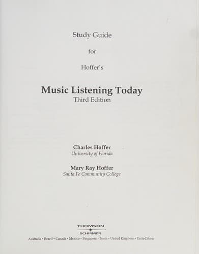 Study Guide for Hoffer's Music Listening Today, 3rd