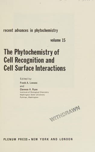 The Phytochemistry of Cell Recognition and Cell Surface Interactions (Recent Advances in Phytochemistry)
