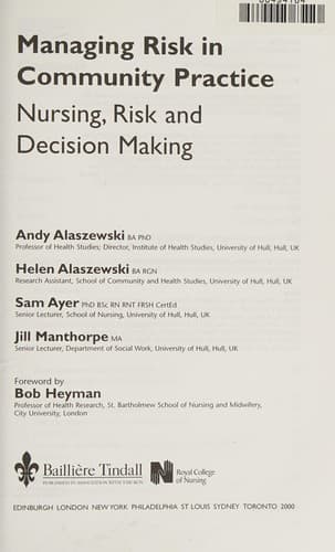 Cover image for Managing risk in community practice