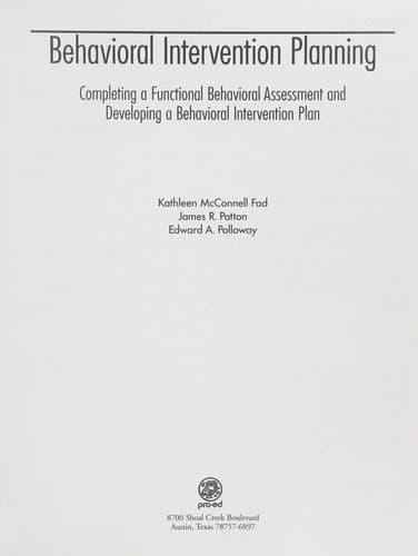 Cover image for Behavioral intervention planning