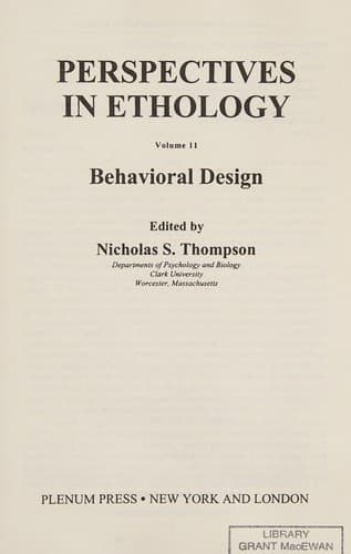 Cover image for Perspectives in ethology.