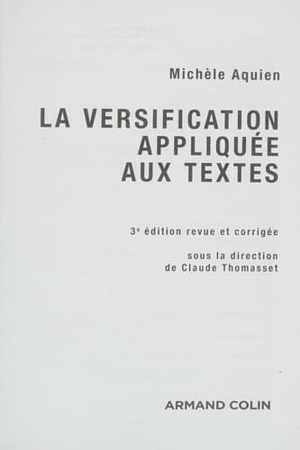 Cover image for La versification appliquée aux textes