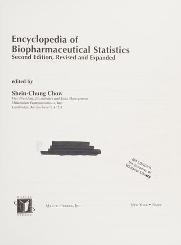 Cover image for Encyclopedia of biopharmaceutical statistics
