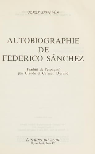 Cover image for Autobiographie de Federico Sánchez