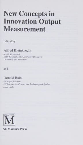 Cover image for New concepts in innovation output measurement
