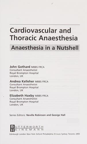 Cover image for Cardiovascular and thoracic anaesthesia