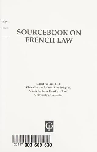 Cover image for Sourcebook on French law