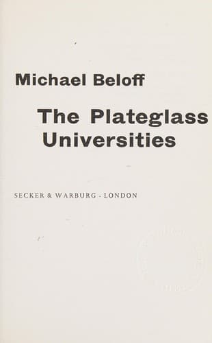 Cover image for The plateglass universities.