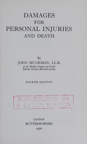 Cover image for Damages for personal injuries and death