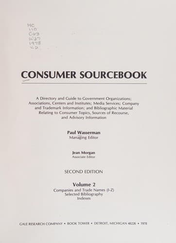 Cover image for Consumer Sourcebook (Volume 1)