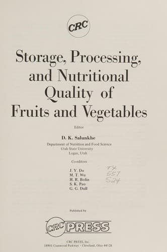 Cover image for Storage, processing, and nutritional quality of fruits and vegetables