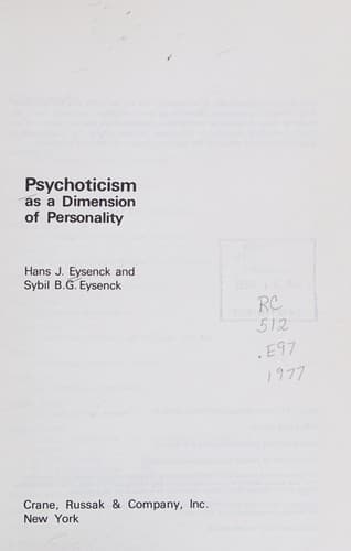 Cover image for Psychoticism as a dimension of personality