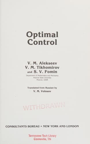 Cover image for Optimal control