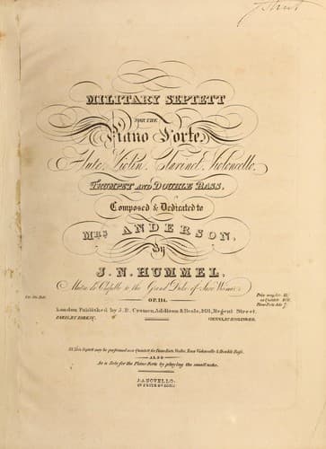 Military septett for the piano forte, flute, violin, clarinet, violoncello, trumpet and double bass, op. 114