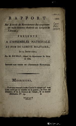 Rapport sur le mode de recrutement des cinquante-un mille hommes destine s au complet de l'arme e
