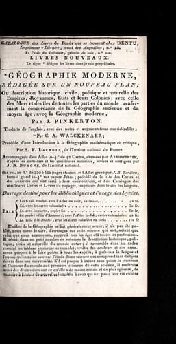 Catalogue des livres de fonds qui se trouvent chez Dentu, imprimeur-libraire, quai des Augustins, no. 22, et palais du Tribunat, galeries de bois, no. 240