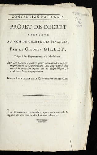 Projet de de cret pre sente  au nom du Comite  des finances, par le citoyen Gillet, de pute  du de partement du Morbihan, sur les formes a   suivre pour contraindre les entrepreneurs et fournisseurs qui ont passe  des marche s avec les agens de la Re publique, a   exe cuter leurs engagemens
