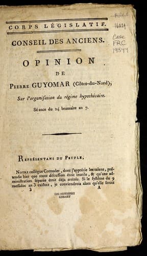 Opinion de Pierre Guyomar (Co tes-du-Nord), sur l'organisation du re gime hypothe caire