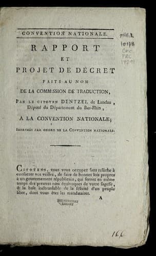 Rapport et projet de de cret faits au nom de la Commission de traduction