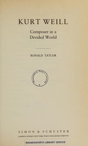 Cover image for Kurt Weill