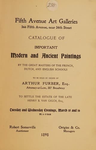 Catalogue of important modern and ancient paintings by the great masters of the French, Dutch, and English schools