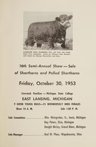 16th semi-annual show -- sale of shorthorns and polled shorthorns